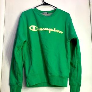 Green champion crew neck has a little smear of something